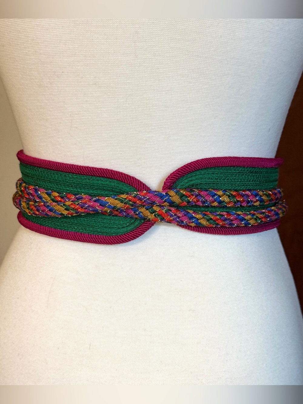 Vintage Fabric Multicolor Belt With Gold Tassels Size Large (L) Length 58” - Picture 5 of 16